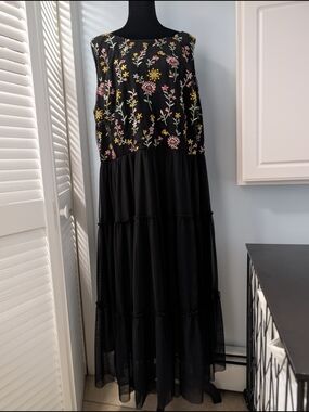 Lane Bryant Floral Embroidered Mesh Tiered Maxi Dress - Size 22